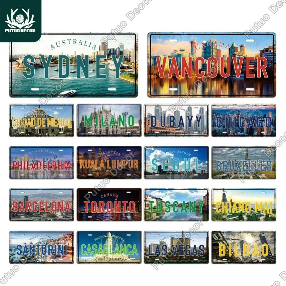 Famous City License Plate Metal Sign Vintage Decor for Home Bedroom Man Cave Wall