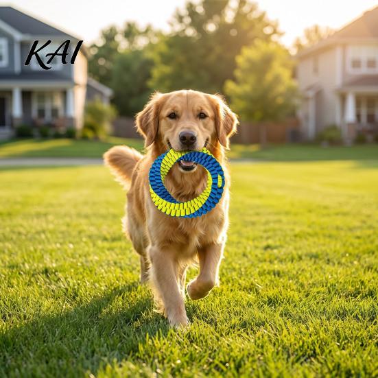 Outdoor Interactive Dog Toys Dental Tug Toy, Textured Woven Nylon Chew Teeth Cleaning Training for Dogs Round or Figure 8 Design, Washable Toy Chewing