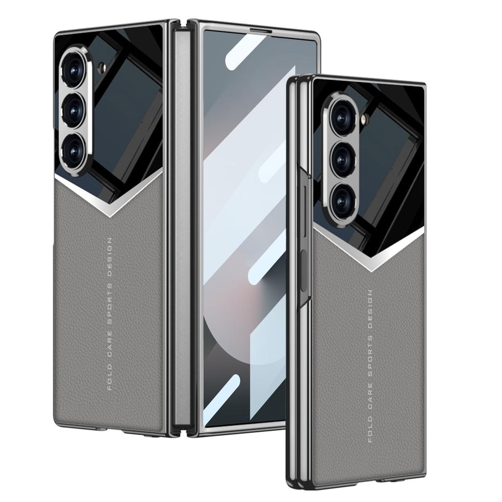 Samsung Zfold6 Mobile Phone Case Electroplated Plain Leather Carbon Fiber Pattern Jazz Supersonic Business Drop Proof New Model