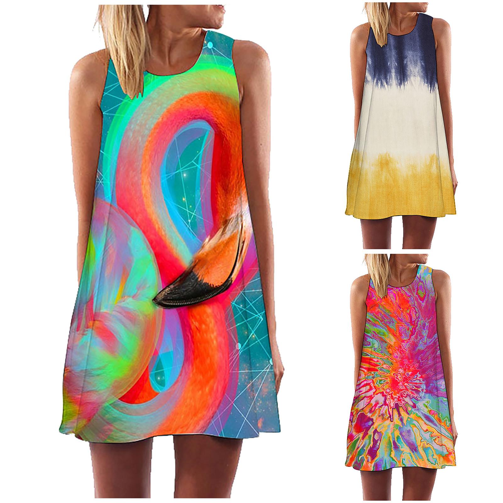 

Женская мода с принтом, повседневные свободные платья без рукавов длиной до колена L белый