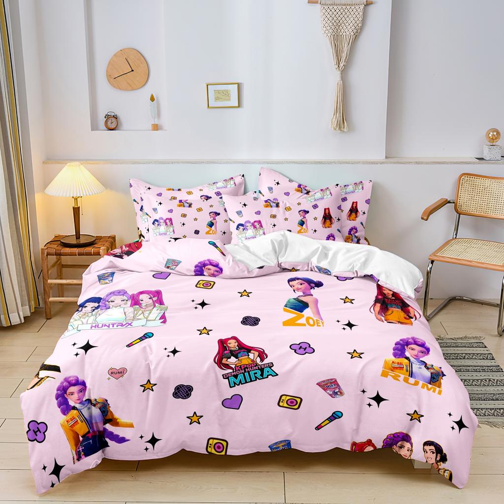 3er-Set K-Pop Dämonenjäger Muster Bettbezug Enthält 1 Bettbezug & 2 Kissenbezüge Geeignet für Schlafzimmer Hotels Fan-Geschenke