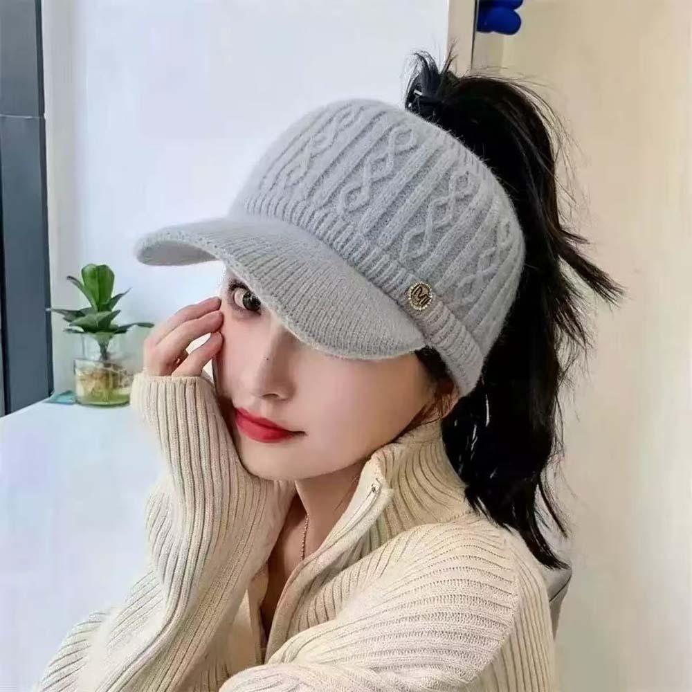 with Ear Flaps Winter Women's Hat Knitted Open-Top Ponytail Hat M Letter Baseball Cap  Teenage