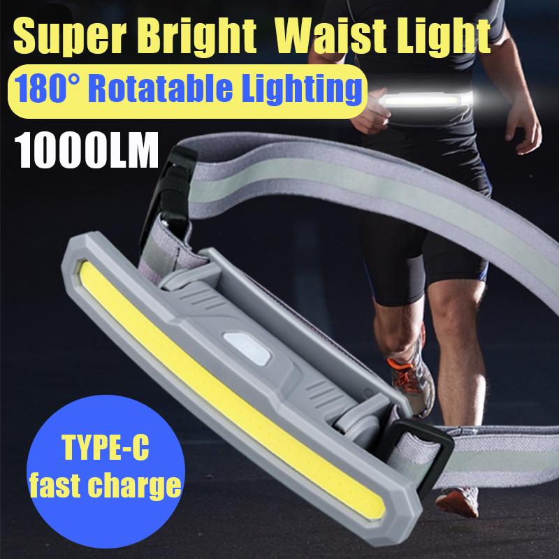 Portable Rechargeable COB Waist Light with 3 Modes for Outdoor Running, Fishing, and Cycling. Lightweight Design