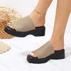 Fashion Leopard Print Women's Shoes Wedge Slippers Square Toe 2025 Summer New Fashion Platform Outdoor Beach Slippers Sandalias De Mujer