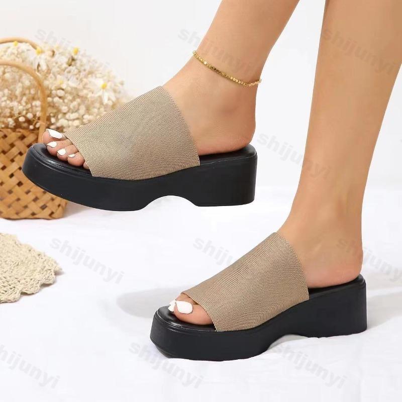 Fashion Leopard Print Women's Shoes Wedge Slippers Square Toe 2025 Summer New Fashion Platform Outdoor Beach Slippers Sandalias De Mujer