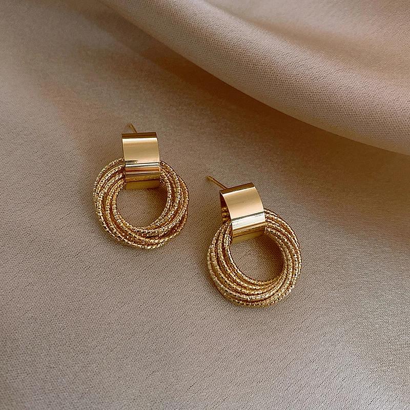 Retro Metallic Gold Colour Multiple Small Circle Pendant Earrings 2024 Zircon fashion Wedding Party Unusual Earrings For Woman
