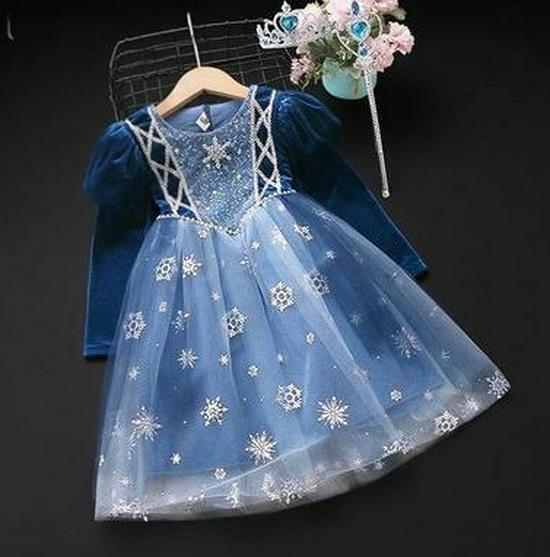 Girls' Elsa Princess Long-Sleeve Cosplay Costume Dress for Spring, Autumn, and Winter - Perfect for Halloween, Birthdays, and Evenings.