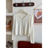 Retro Small Soft Waxy Sweater Knitted Cardigan Women's Autumn and Winter Thin Stacked Coat Bottoming Top