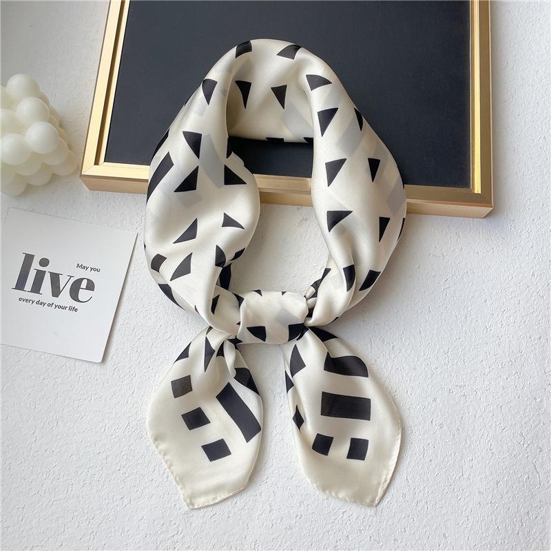 Bundling European and American style geometric versatile headband tying scarf 71cm silk scarf decoration new color matching simulation silk small squ