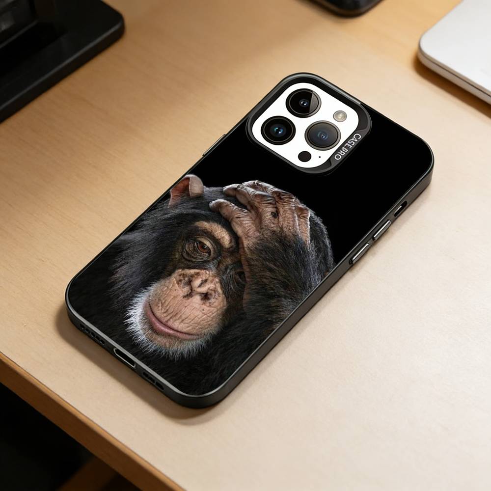 

Funny Cute Monkeys Phone Case For iPhone 17,16,15,14,13,12,11 Plus,Pro Max,XS,Colored Silver Plated Inside Cover iPhone16pro