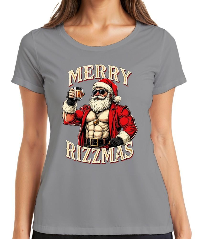 Merry Rizzmas Santa Claus Whisky Muscle Fitness Funny Retro Unisexs TShirt