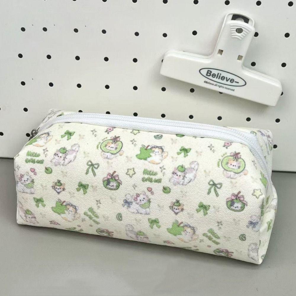 

Canvas Pen Bag Large Capacity Stationery Bag Portable Pencil Case Student Gift зелений