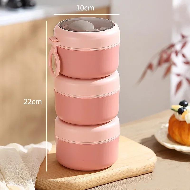 Stainless steel 3-layer Soup Cup Lunch Container Set 3 Separate Stackable Lunch Box with Spoon Food Containers for Adults Kids