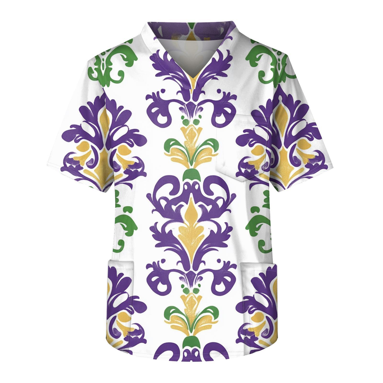 

Мужская рабочая блузка с короткими рукавами и v-образным вырезом с принтом, топ с нагрудным карманом L