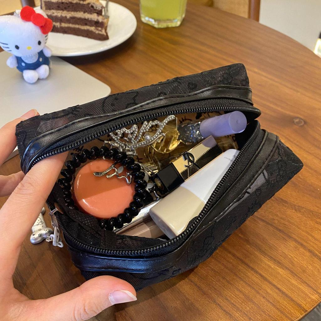 New Korean Style Flocking Mesh Makeup Bag: Portable Cosmetic Organizer & Coin Purse