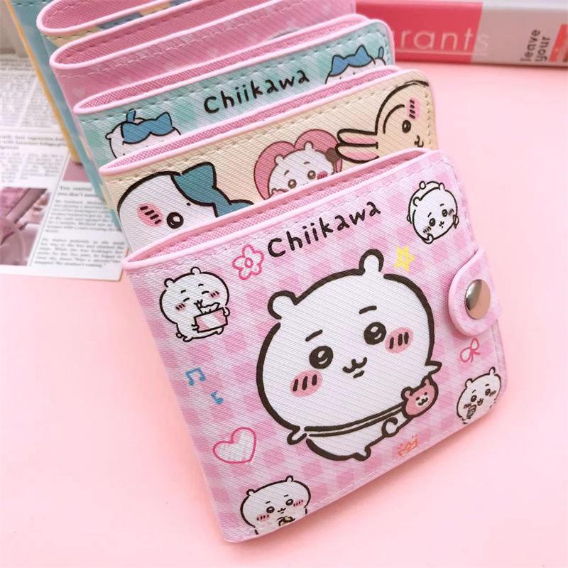 Kawaii Chiikawa Coin Bag Cute Cartoon Pu Leather Wallet Short 2-Fold Money Change Pouch Lovely Casual Card Holder With Buttons