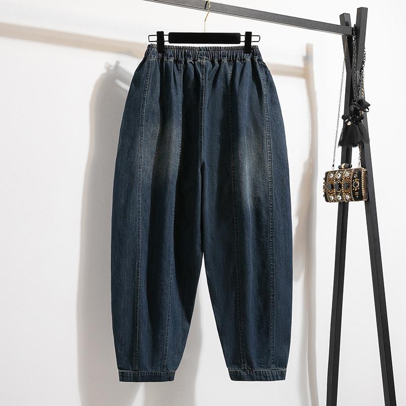 Dámské jaro podzim plus velikost ležérní volné kalhoty džíny s vysokým pasem