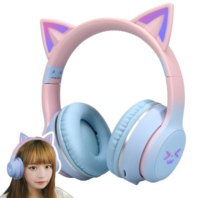 Ασύρματα Ακουστικά με Αυτιά Γάτας Μπλε Ασύρματα Bluetooth με LED Χαριτωμένο Αστραφτερό Χρώμα Ουράνιου Τόξου Μικρόφωνο Περιλαμβάνεται Ιαπωνικό Εγχειρίδιο Οδηγιών Αναδιπλούμενα και