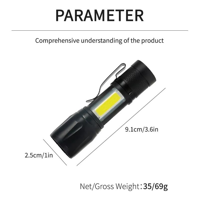 Mini LED Flashlight COB+XPE Portable Torch USB Charging Camping Lantern Zoomable Focus Light Tactical Flashlight with Pen Clip