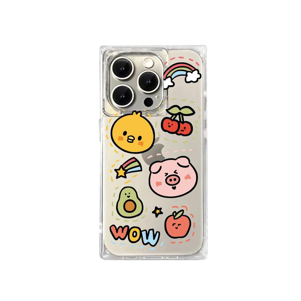 Transparente Quadratische Rückseite Röhrenhülle Schutz Für iPhone 14 Pro Max 13 11 15 Plus 12 16 ProMax Anti-Sauerstoff, Niedliches Cartoon-Tiere Muster Hülle