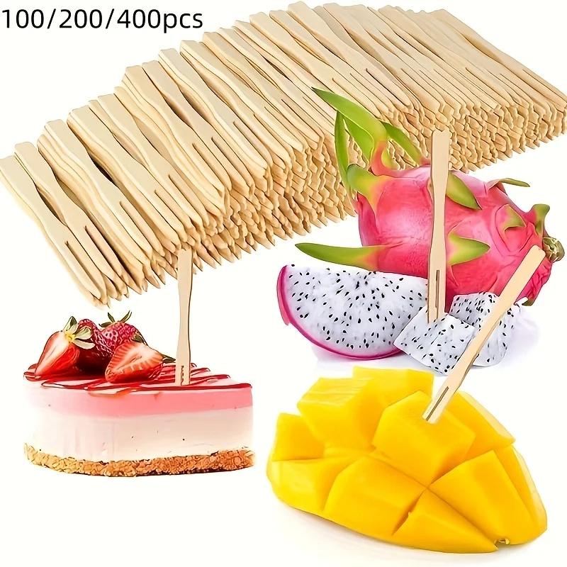 100 Mini Bamboo Appetizer Forks, 3.5-Inch Disposable Design Perfect for Fruit, Snacks, Desserts and Party Use