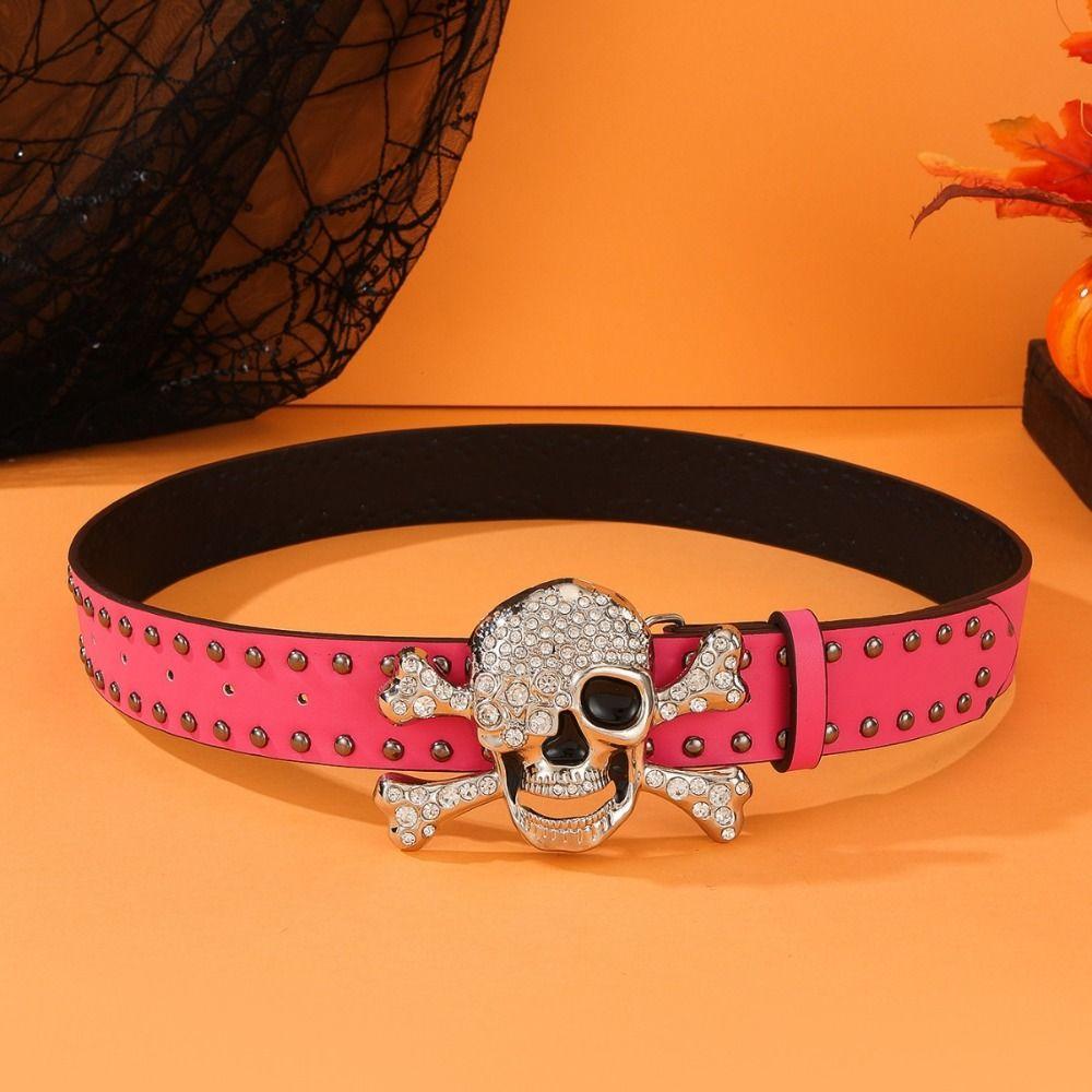 Skeleton Rhinestone Skull Belt Youth Pu Waistbands Elegant Rivet Belt Dress Decoration