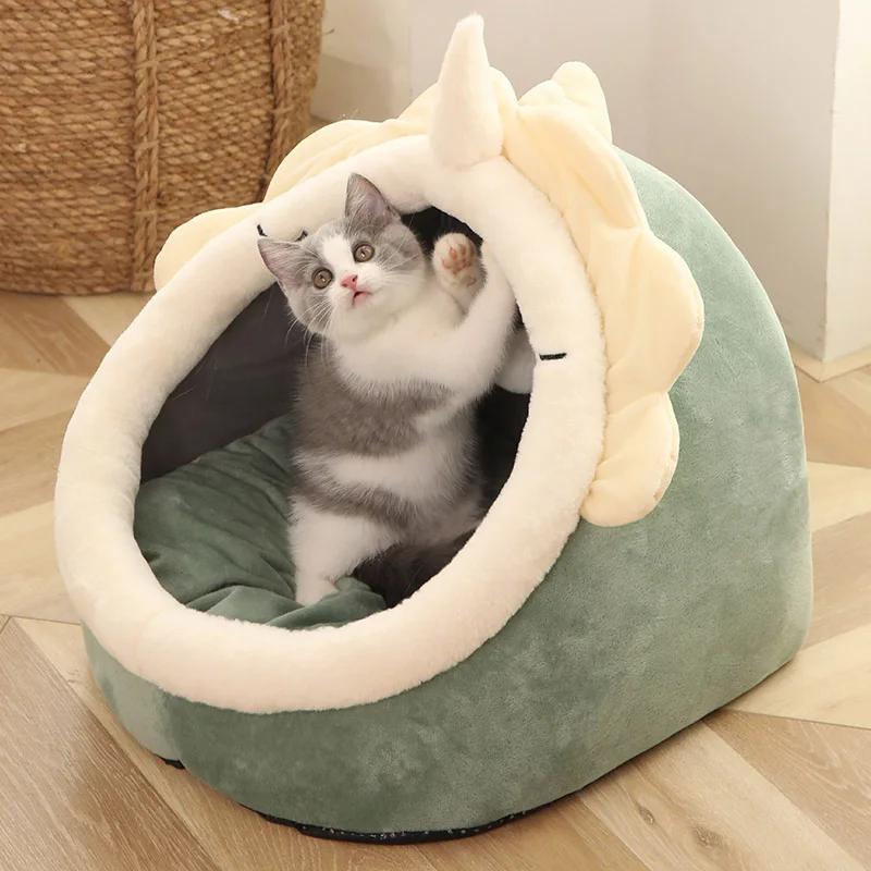 Cartoon Pet Bed For Cats & Small Dogs - Foldable Removable Washable Deep Sleep Cave Bed, Soft Sleeping Mat For Pets