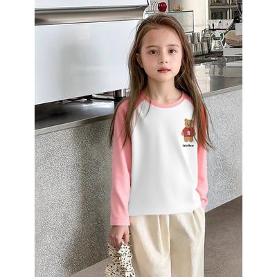 Children's Brand Clothing Korean Style Girls' Pure Cotton Printed Long-Sleeve T-Shirt Spring New Children's Base Shirt Clothing
