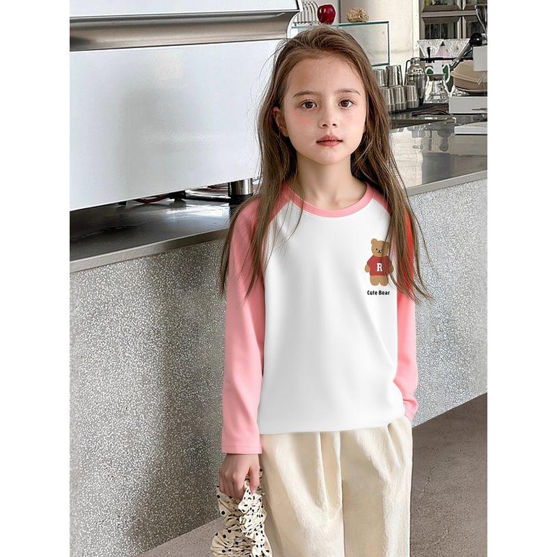 Children's Brand Clothing Korean Style Girls' Pure Cotton Printed Long-Sleeved T-Shirt Autumn New Children's Base Shirt Clothes