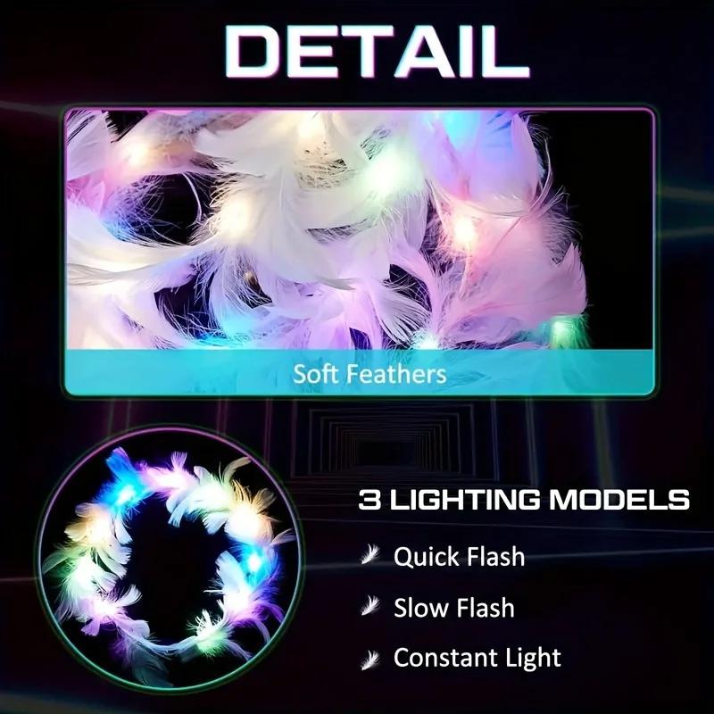 1 Stück Federkranz Glitzerndes Stirnband Leuchtendes Haaraccessoire Haarreif LED Gänsefederkranz