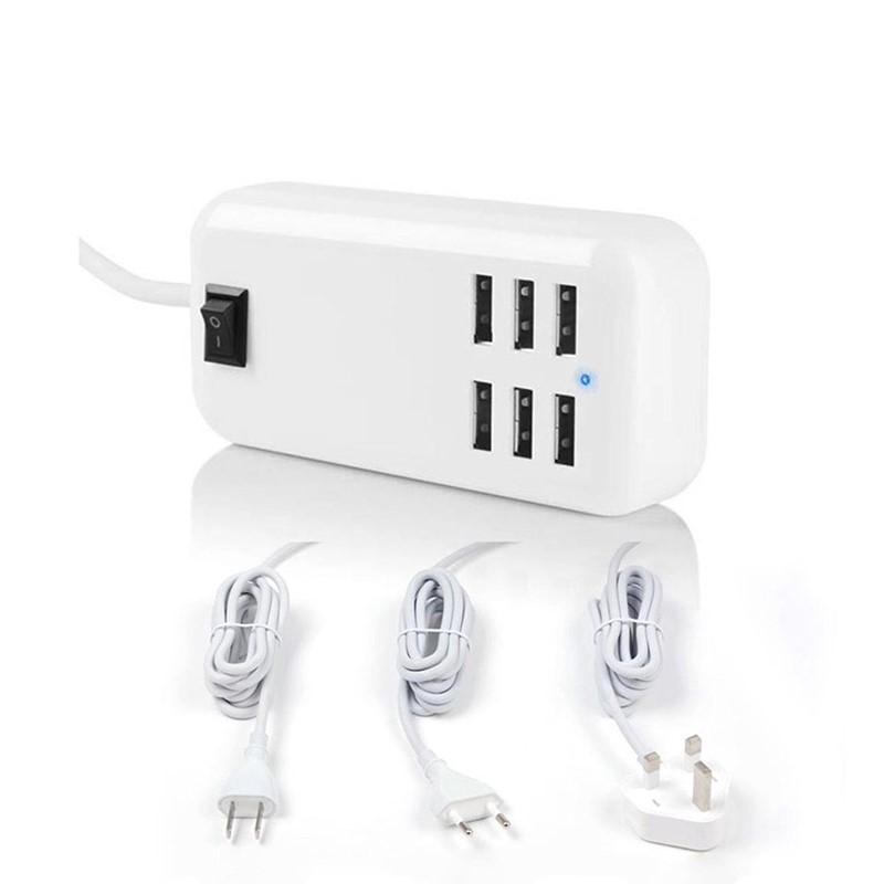 USB Hub EU US Plug 6 Ports USB Charger 5V 3A Wall Adapter Mobile Phone Charging For iPhone iPad Samsung With Switcher