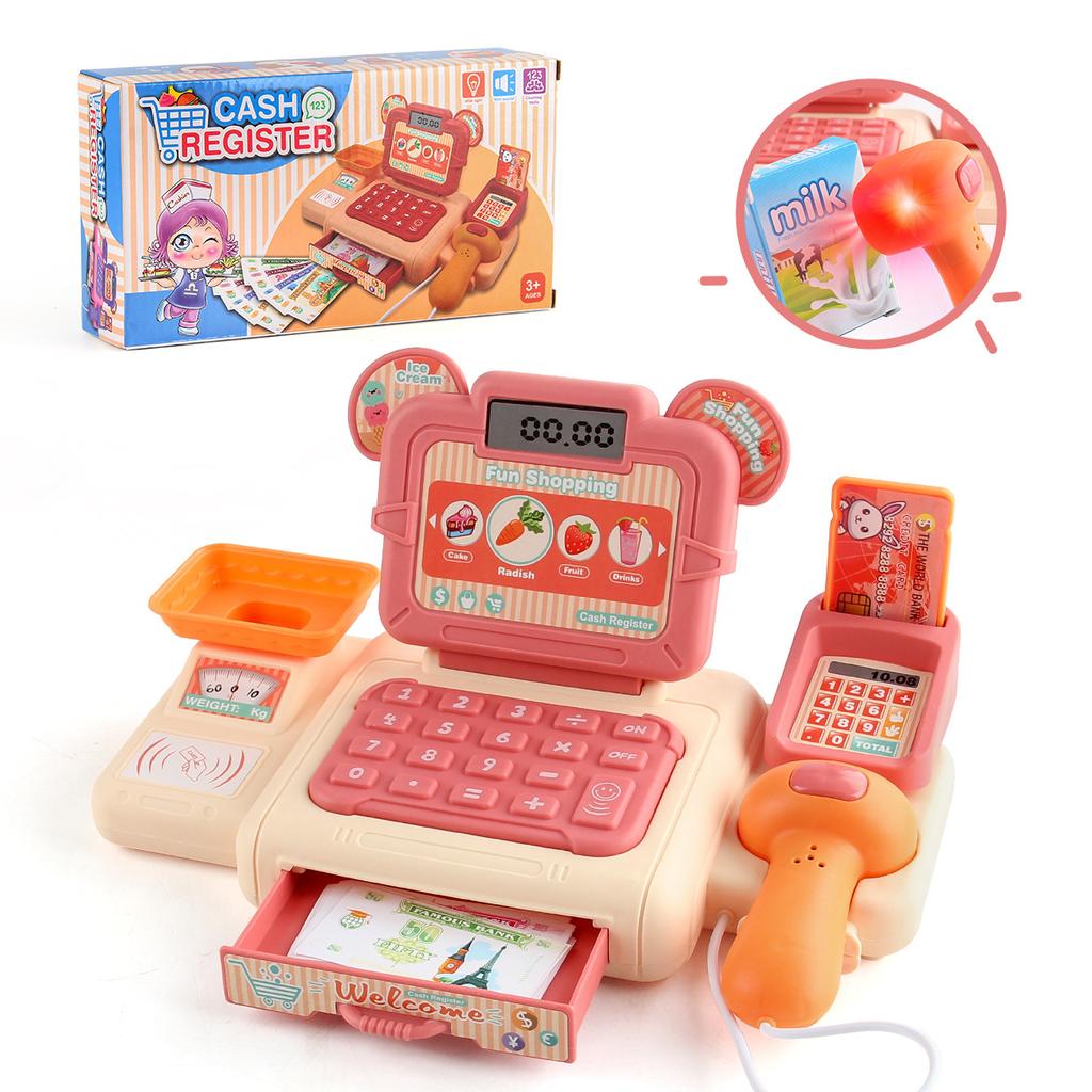 Kids Pretend Play Supermarket Cash Register Toy Realistic Role Play Mini Convenience Store Checkout Counter Set For Boys Girls