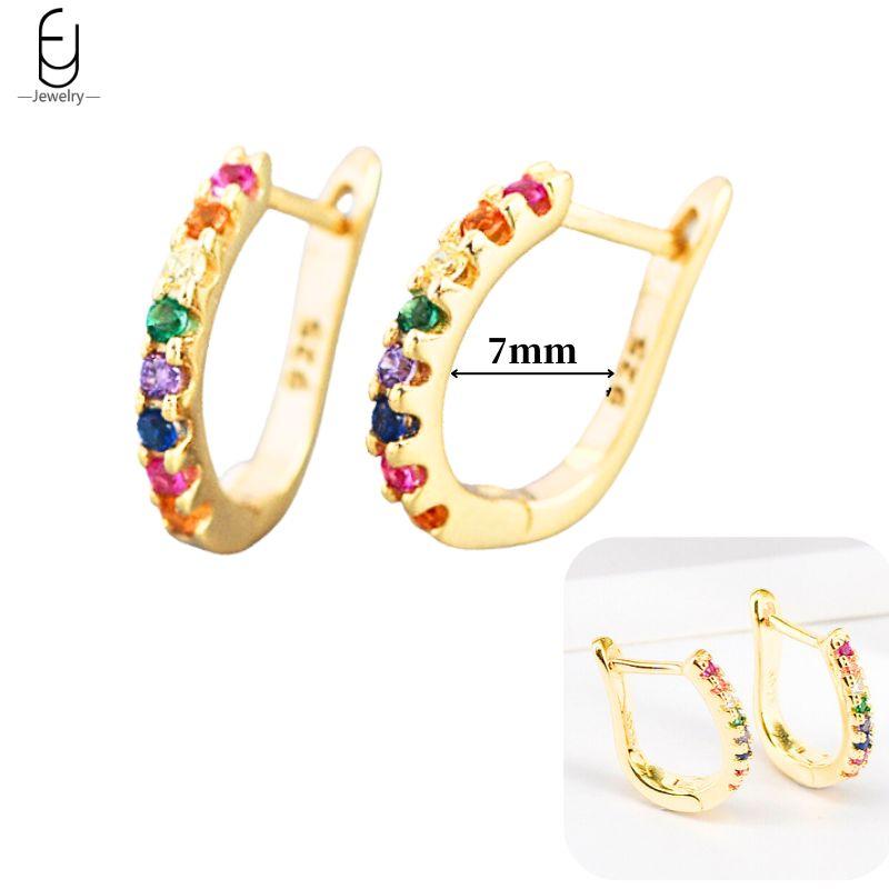 925 Silver Ear Buckles Fashion Hoop Earrings Colorful Crystal Pendants Gold Earring Premium Luxury Women's Jewelry Gift