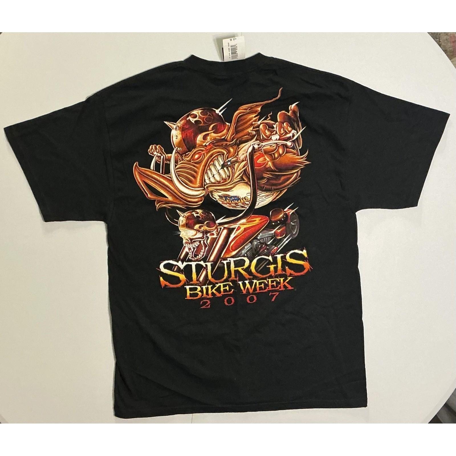 VTG Y2K Sturgis Bike Week 2007 Black T-Shirt L NWT Grunge Flames Hog Biker Unisex T-Shirt XXXXL