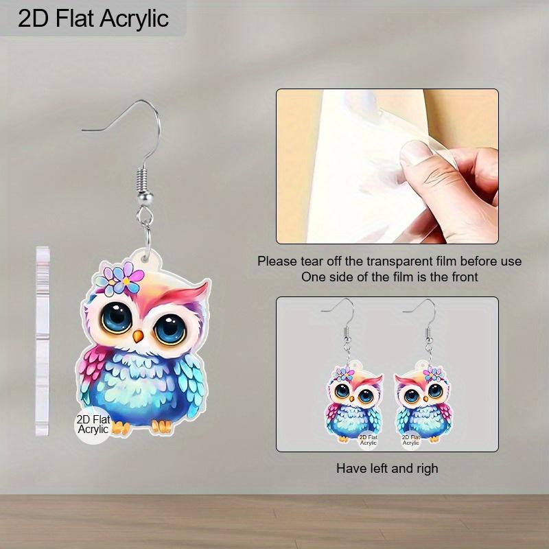 2D Flat Cute Acrylic Owl Earrings - Dangle Cartoon Owl Jewelry for Women Lovers Gifts