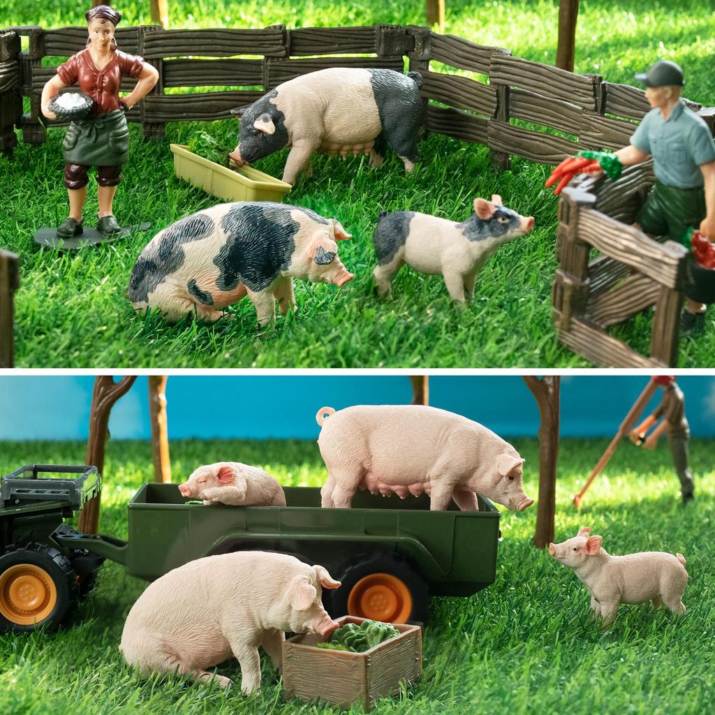 TOYMANY 8-Piece Farm Animal Figure Set, Pig Figures, Parent and Child Figures, Realistic Animal Models, Popular Animal Toys, Birthday Gifts,