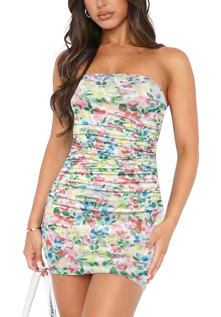 European & American Style Strapless Printed Bodycon Sexy Short Dress
