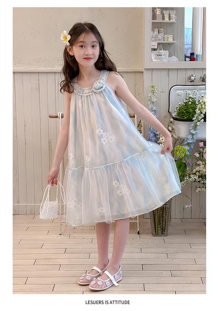 Girls' Sleeveless Dress, Summer Neck Hanging, Stylish Chiffon Dress, 2026 New Item, Medium To Large Children's Mesh Dress, Korean Version