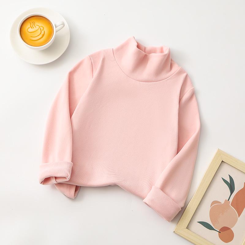 Children's Korean Style Long-Sleeve Mock Neck T-Shirt, Solid Color, Autumn/Winter, Versatile Base Layer for Boys and Girls.