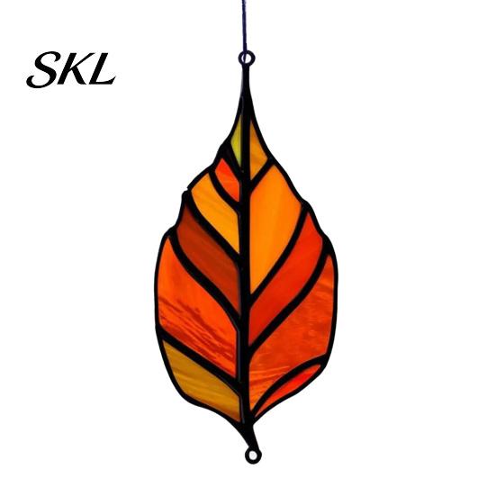 Stained Glass Leaf Art Acrylic Hanging Pendant, Waterproof Sunproof Window Hanging, Decorative Pendant Ornament with Colorful Light Effects for Garden