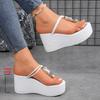 Fashion Women Clip Toe Chunky Platform Sandals Fashion Metal Decor Wedge Heel Sandals for Woman Summer 2025 White Thick Sole Flip Flops