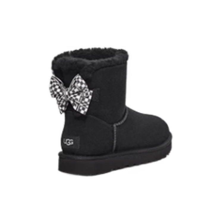 UGG Checkered Bow Short Snow Boots 'Black' Women's 1138132-BLK