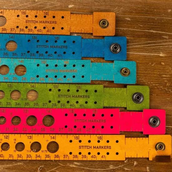 Leather 7-in-1 Measuring Tool Multifunctional 18" Wrist Ruler with Stitch Gauge Yarn Tester Stitch Markers