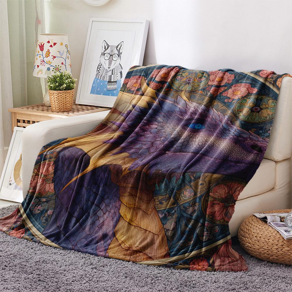 Purple Dragons  Print Flannel Blanket, High quality Comfortable for All Seasons, Home Decor, Warmth and Comfort
