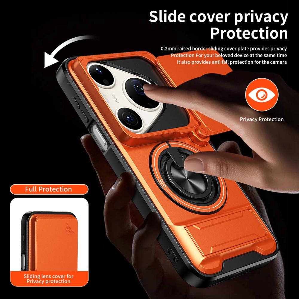 KEYSION Magnetic Phone Case for Huawei Pura 90s Pro Max Slide Camera Protection Upright Kickstand 360°Ring Shockproof Back Cover