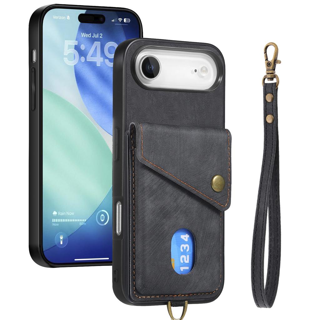 For iPhone Air Case with Card Holder Kickstand Leather Phone Back Cover