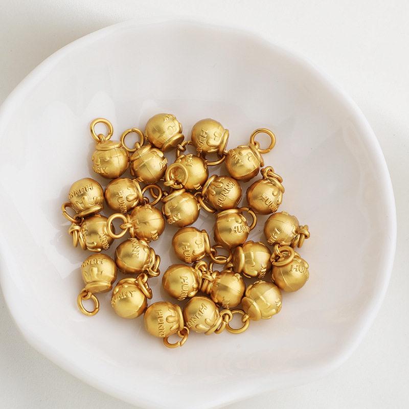 Gold-Plated Sand Gold Fu Character Dog Tag Pendant - Hollow Retro Design, DIY Handmade Honey Pot, Good Luck Charm Accessory