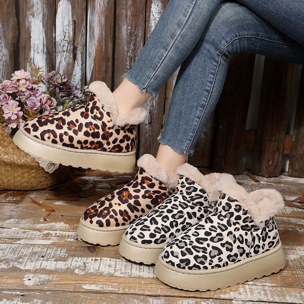 Fashion Women Snow Boots Winter 2025 New Round Head Leopard Shoes for Women Anti-slip Wear-resistant Ankle Boots Women Zapatos De Mujer