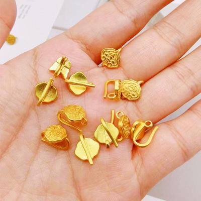 Gold-Plated Flower Engraved Ruyi Connector Braided Rope End Hook for DIY Accessories