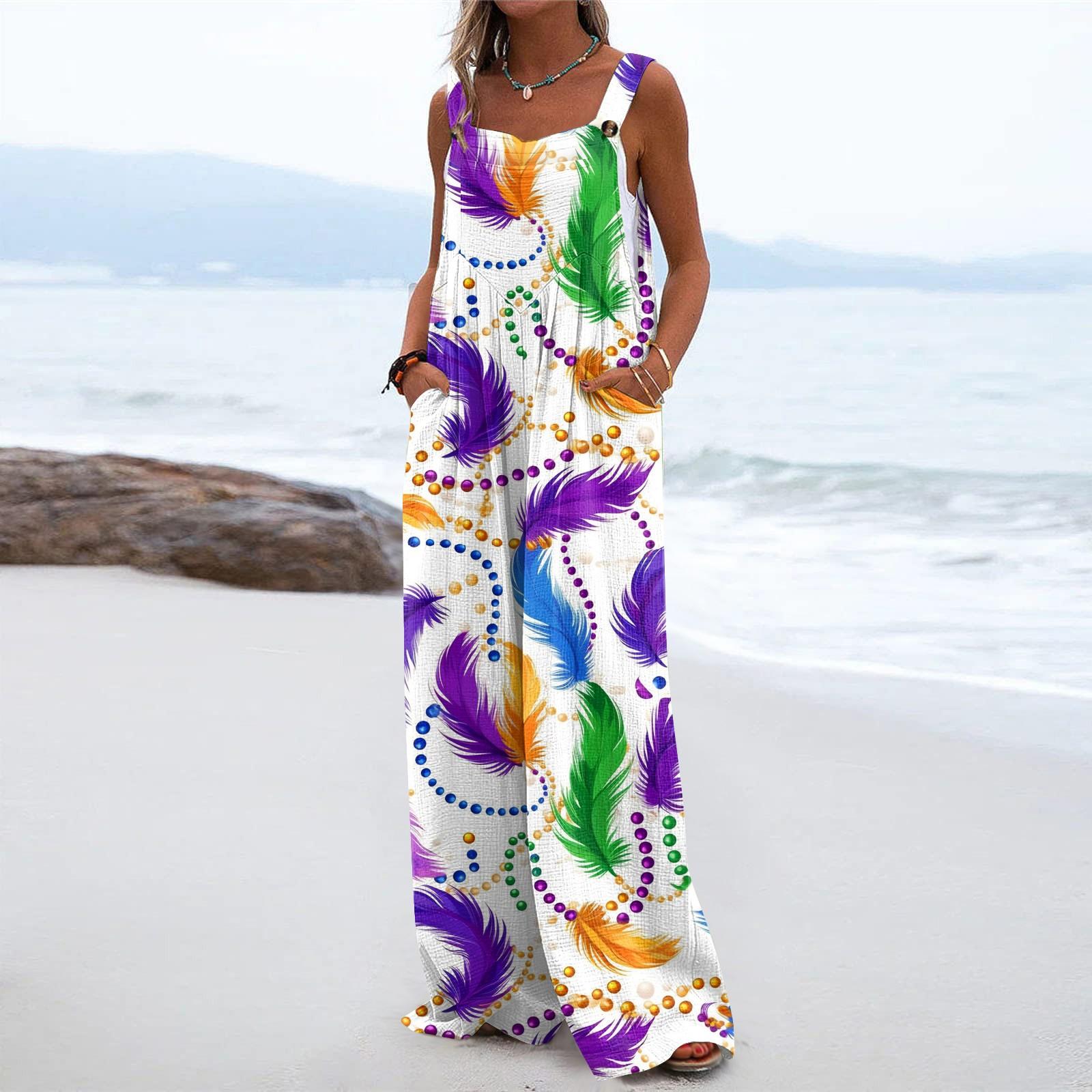 

Широкий комбинезон для женщин, повседневный свободный комбинезон без рукавов с принтом и пуговицами, длинные брюки, комбинезон с карманами XXL белый